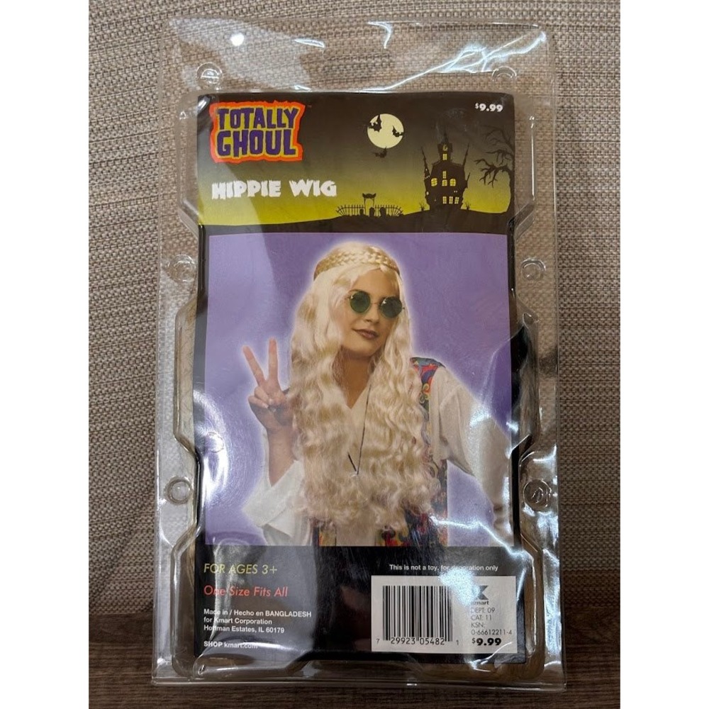 Totally Ghoul Hippie Wig Blonde Long Wavy 70s Costume Accessory One Size NEW